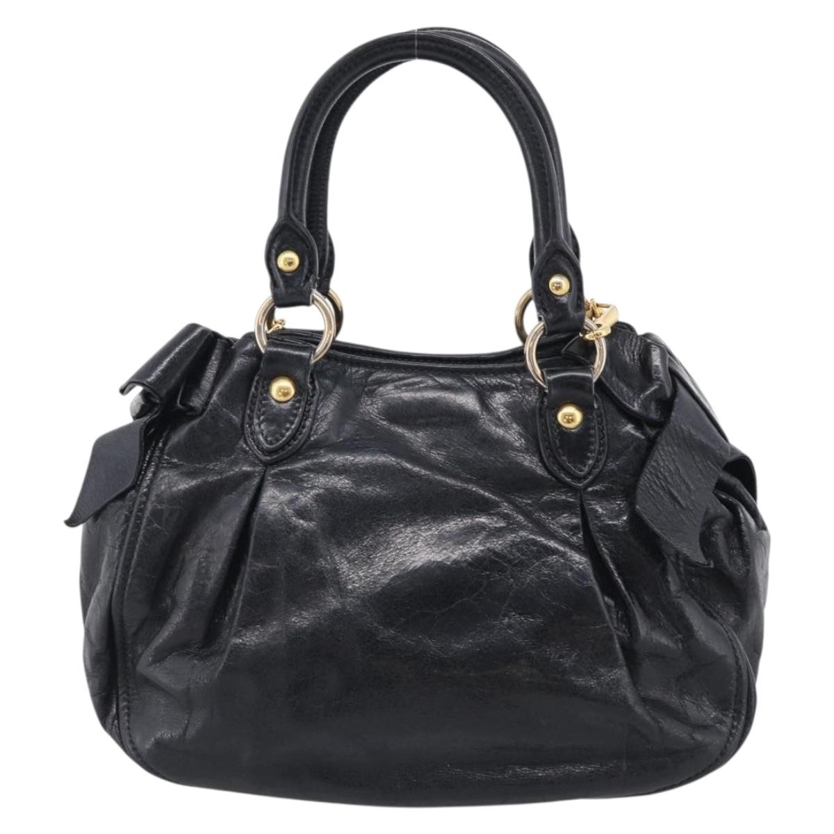 Miu Miu Hand Bag Leather 2way Black Gold Auth yk21036M