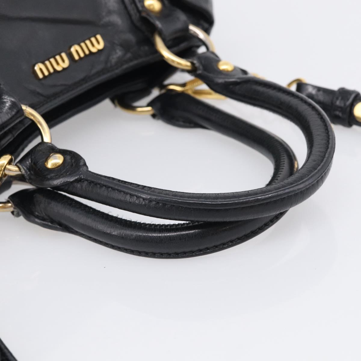 Miu Miu Hand Bag Leather 2way Black Gold Auth yk21036M