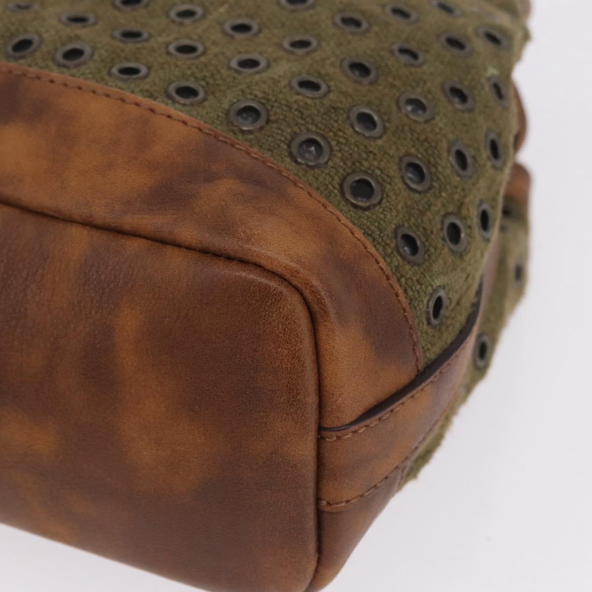 CELINE Punching Hand Bag Canvas Khaki Gold Auth yk21039V