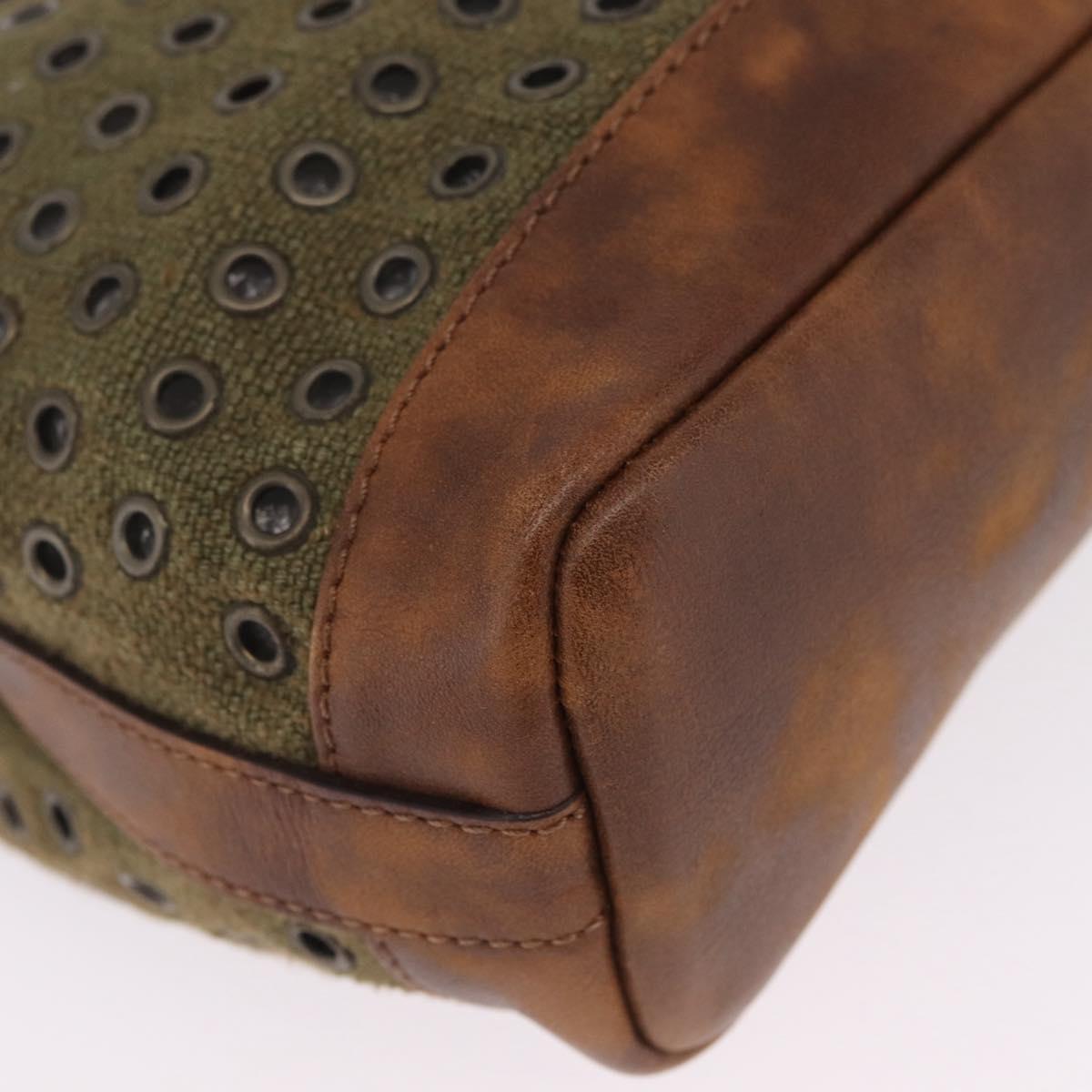 CELINE Punching Hand Bag Canvas Khaki Gold Auth yk21039V