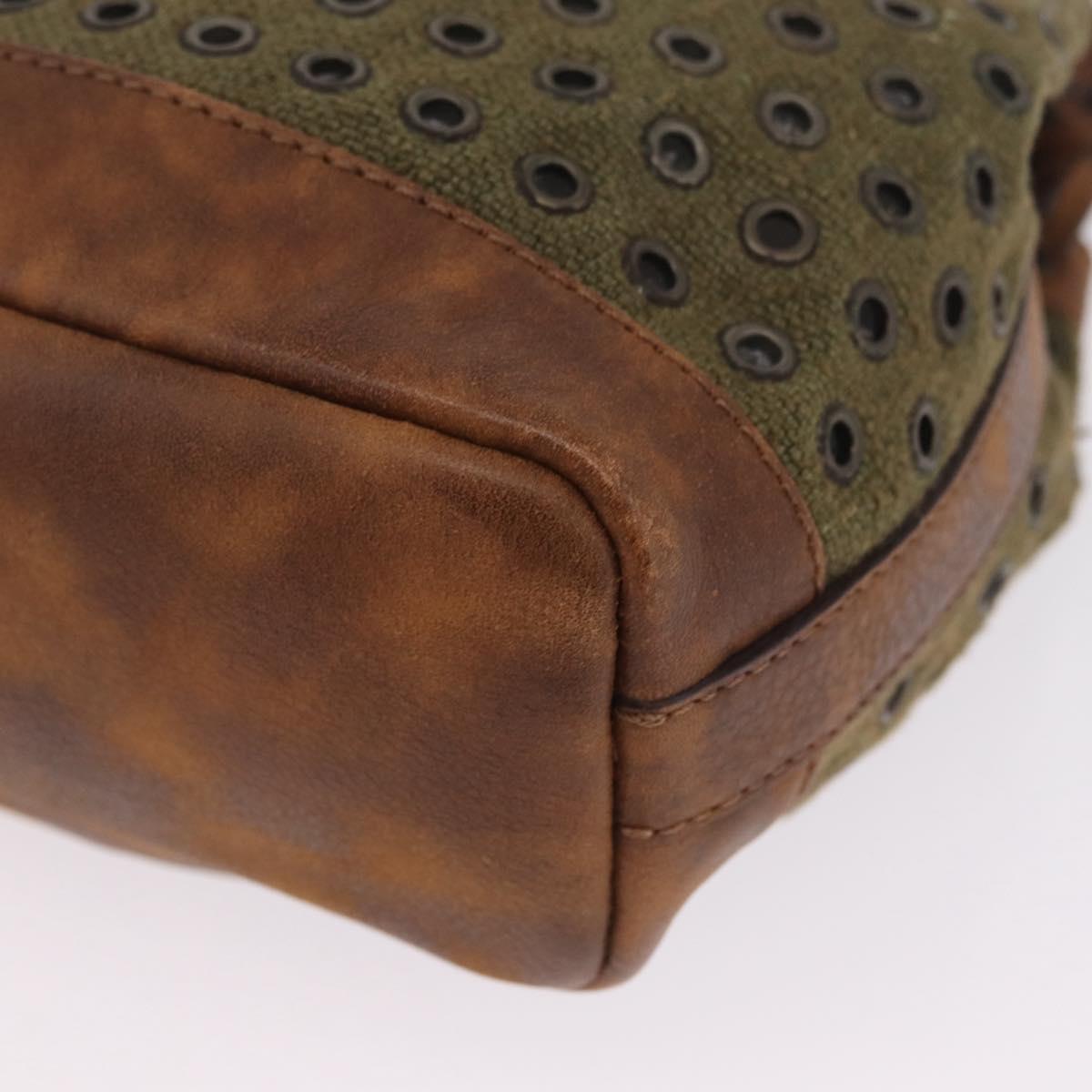 CELINE Punching Hand Bag Canvas Khaki Gold Auth yk21039V
