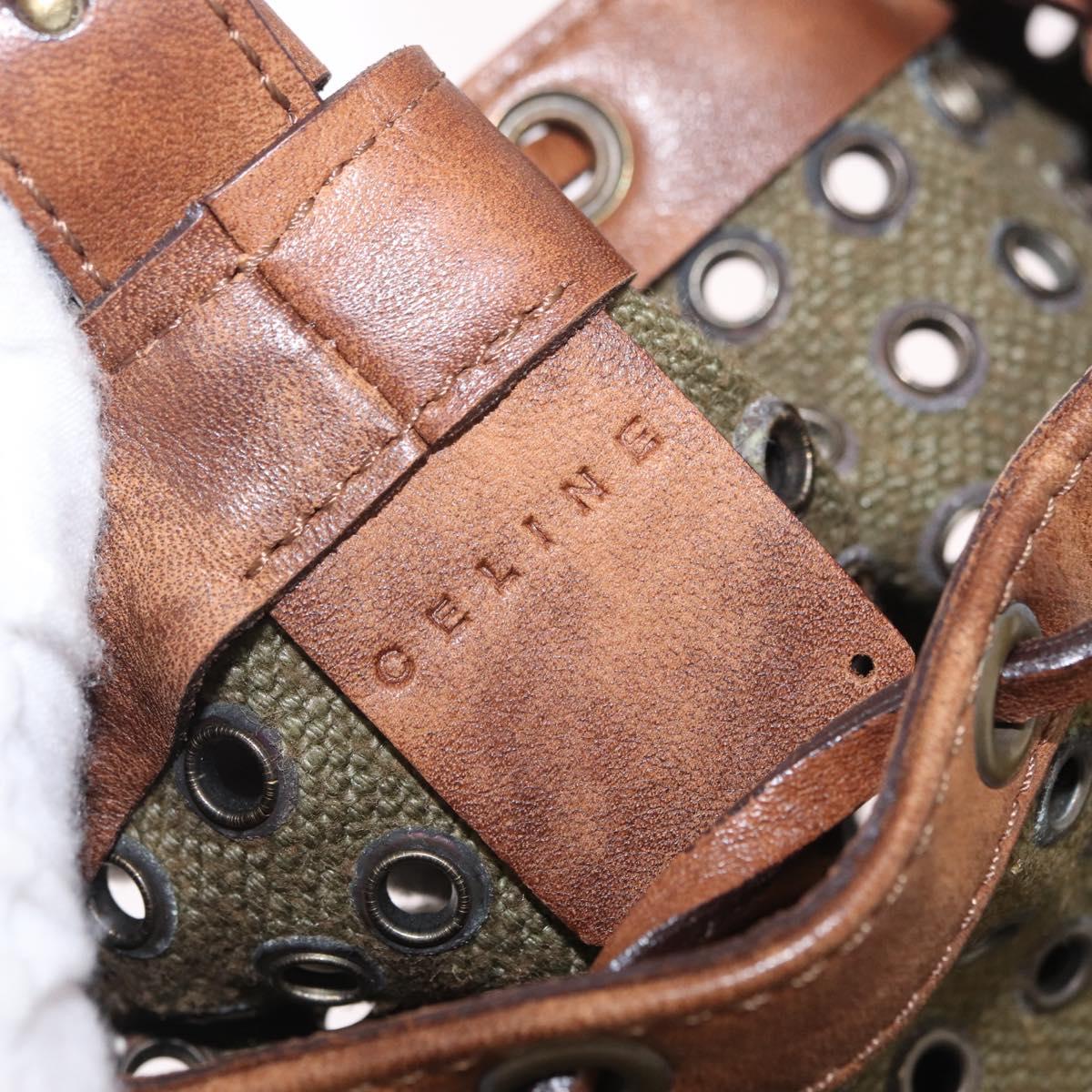 CELINE Punching Hand Bag Canvas Khaki Gold Auth yk21039V