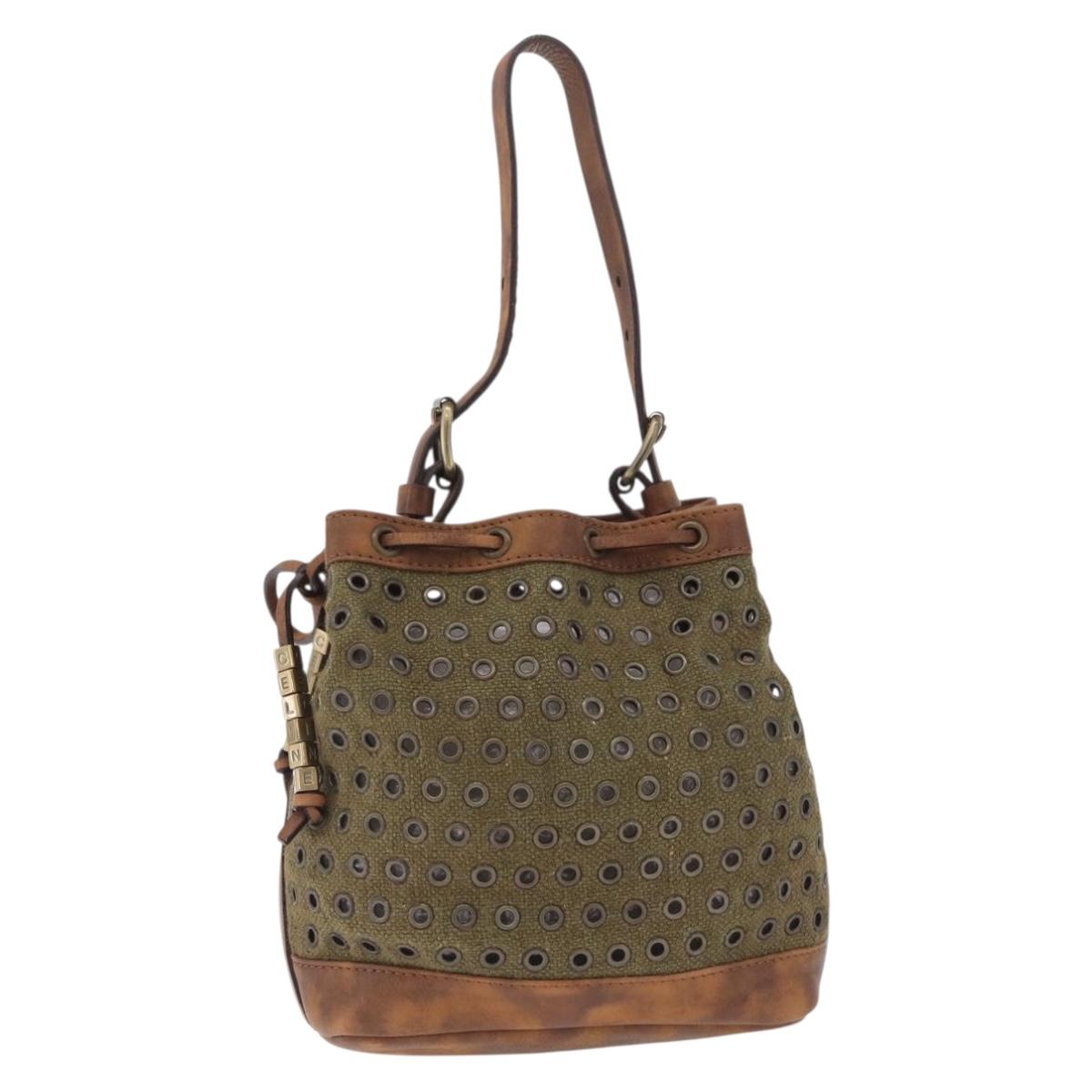 CELINE Punching Hand Bag Canvas Khaki Gold Auth yk21039V