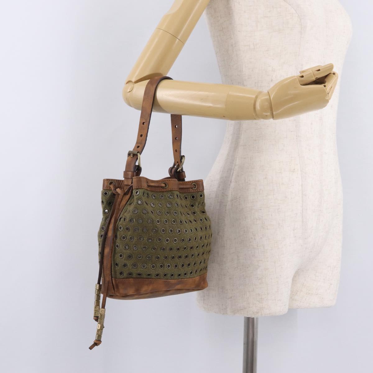 CELINE Punching Hand Bag Canvas Khaki Gold Auth yk21039V