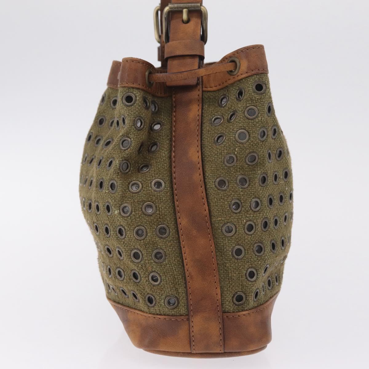CELINE Punching Hand Bag Canvas Khaki Gold Auth yk21039V