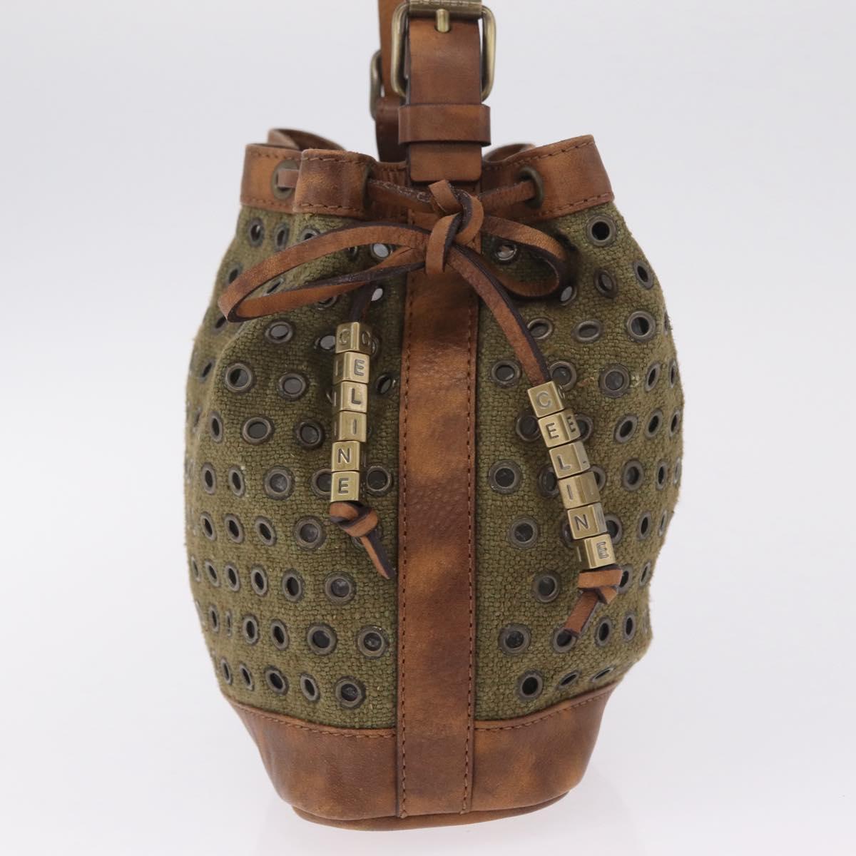 CELINE Punching Hand Bag Canvas Khaki Gold Auth yk21039V