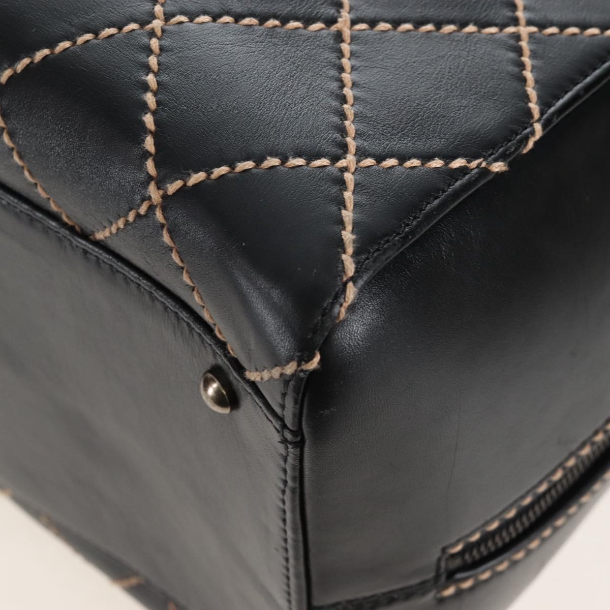 CHANEL Wild Stitch Boston Bag Leather Black Gold CC Auth yk21043SAM
