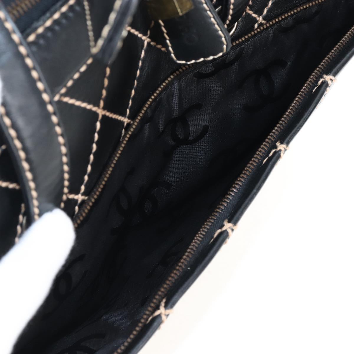CHANEL Wild Stitch Boston Bag Leather Black Gold CC Auth yk21043SAM