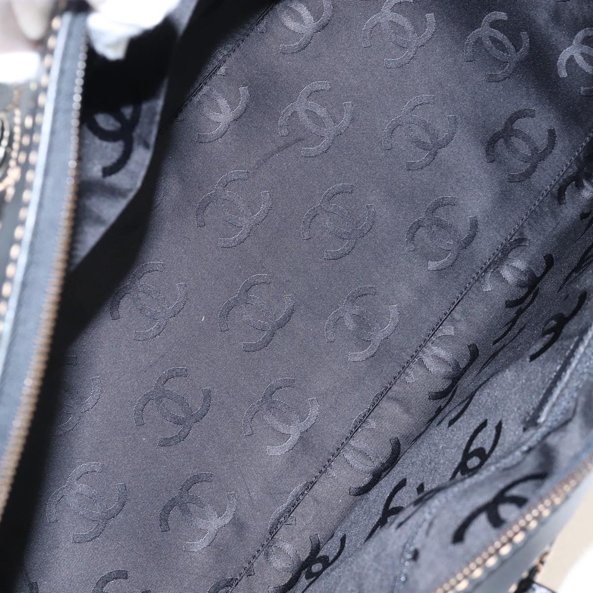 CHANEL Wild Stitch Boston Bag Leather Black Gold CC Auth yk21043SAM