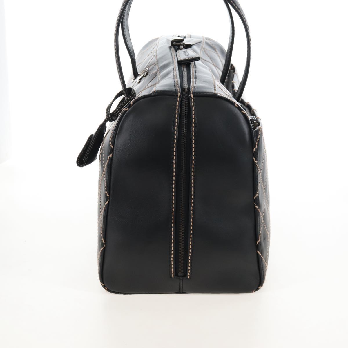 CHANEL Wild Stitch Boston Bag Leather Black Gold CC Auth yk21043SAM