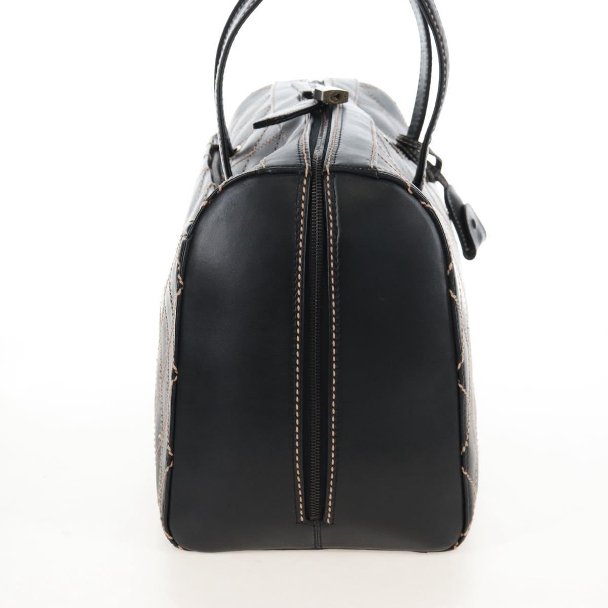 CHANEL Wild Stitch Boston Bag Leather Black Gold CC Auth yk21043SAM