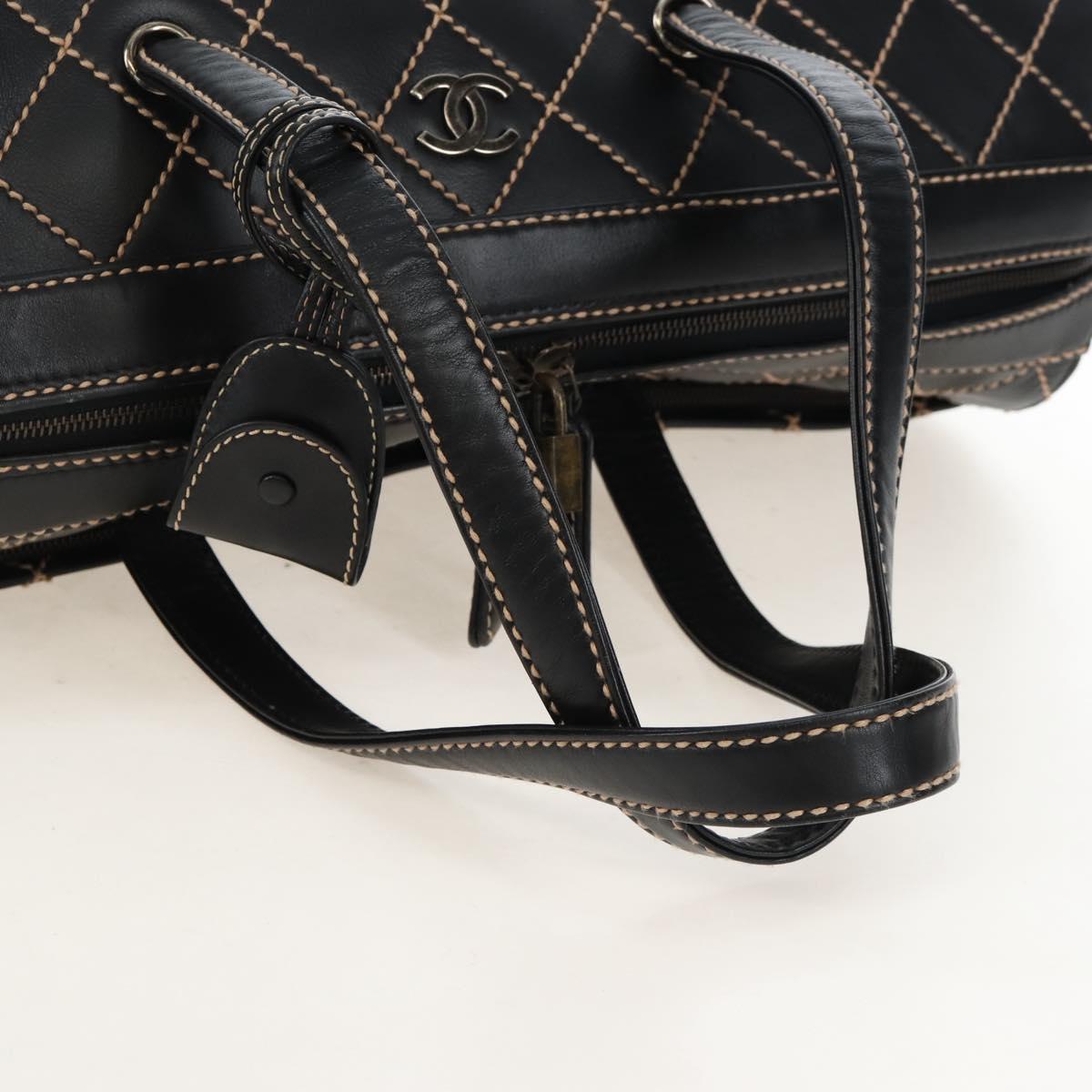 CHANEL Wild Stitch Boston Bag Leather Black Gold CC Auth yk21043SAM