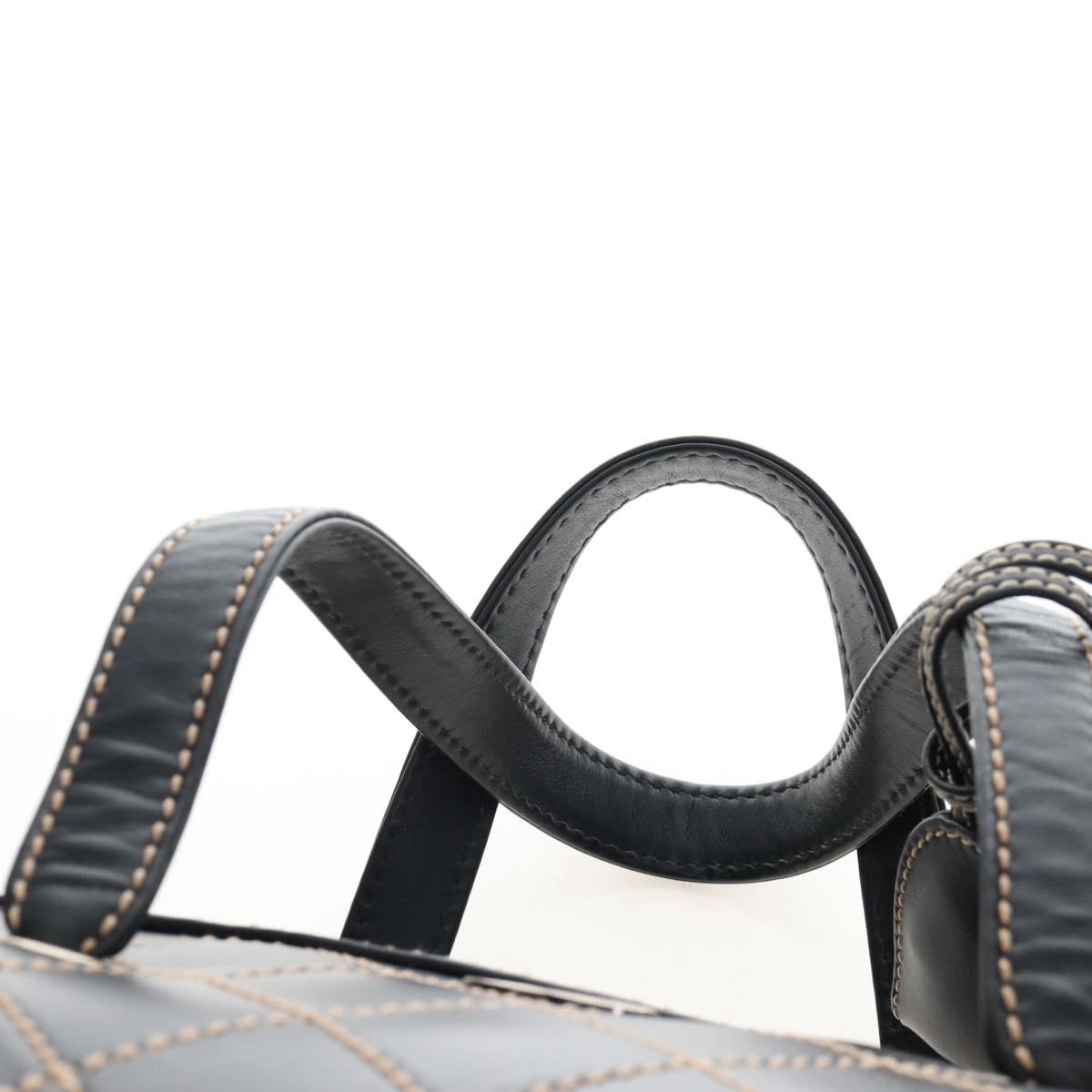 CHANEL Wild Stitch Boston Bag Leather Black Gold CC Auth yk21043SAM