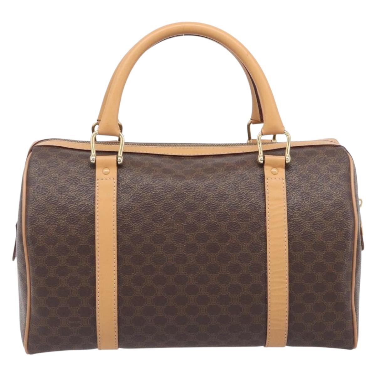 CELINE Macadam Canvas Hand Bag PVC Leather Brown Gold Auth yk21046V