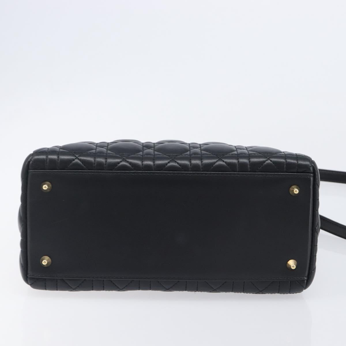 Christian Dior Canage Hand Bag Lamb Skin 2way Black Gold Auth yk21048SAM