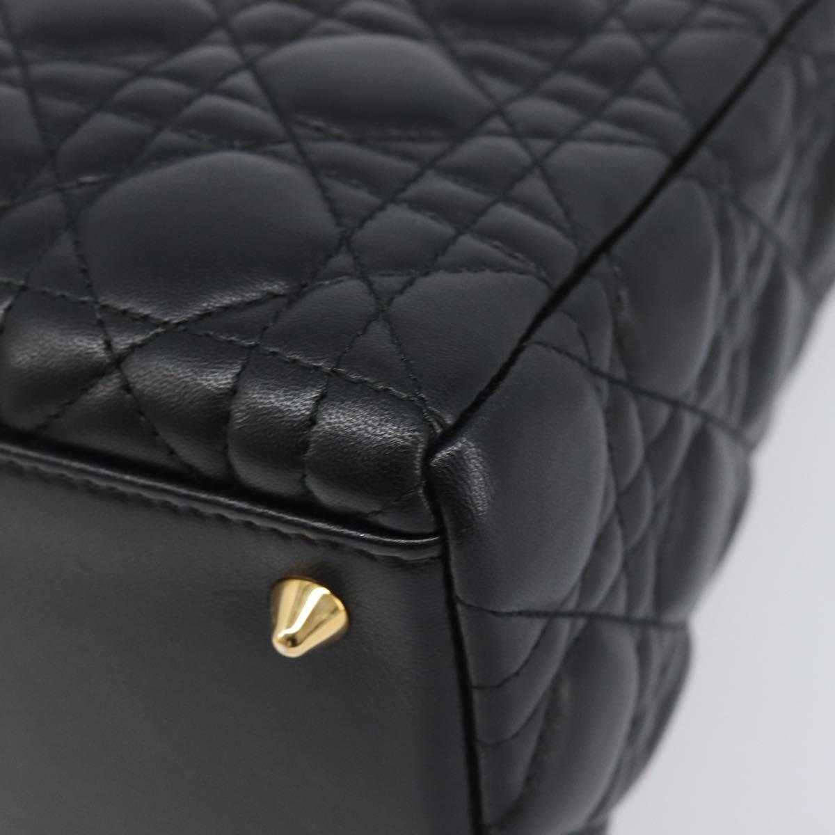Christian Dior Canage Hand Bag Lamb Skin 2way Black Gold Auth yk21048SAM