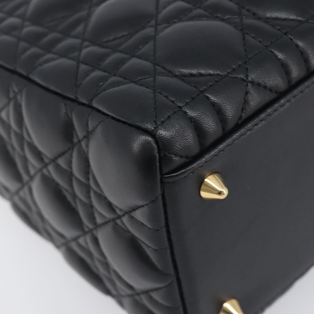 Christian Dior Canage Hand Bag Lamb Skin 2way Black Gold Auth yk21048SAM