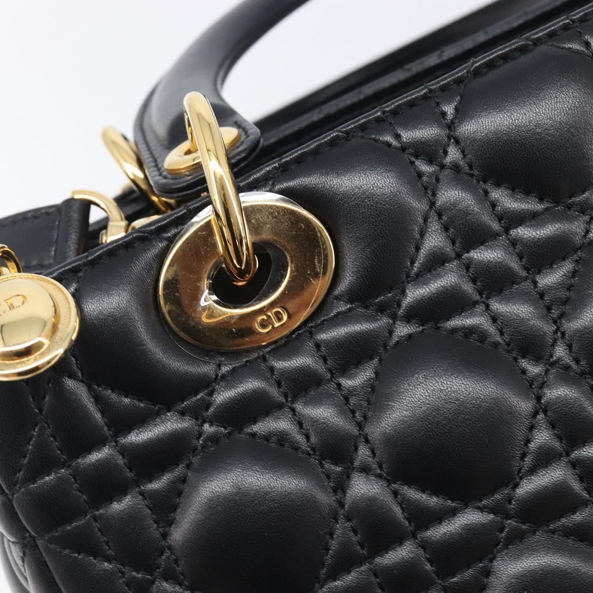 Christian Dior Canage Hand Bag Lamb Skin 2way Black Gold Auth yk21048SAM