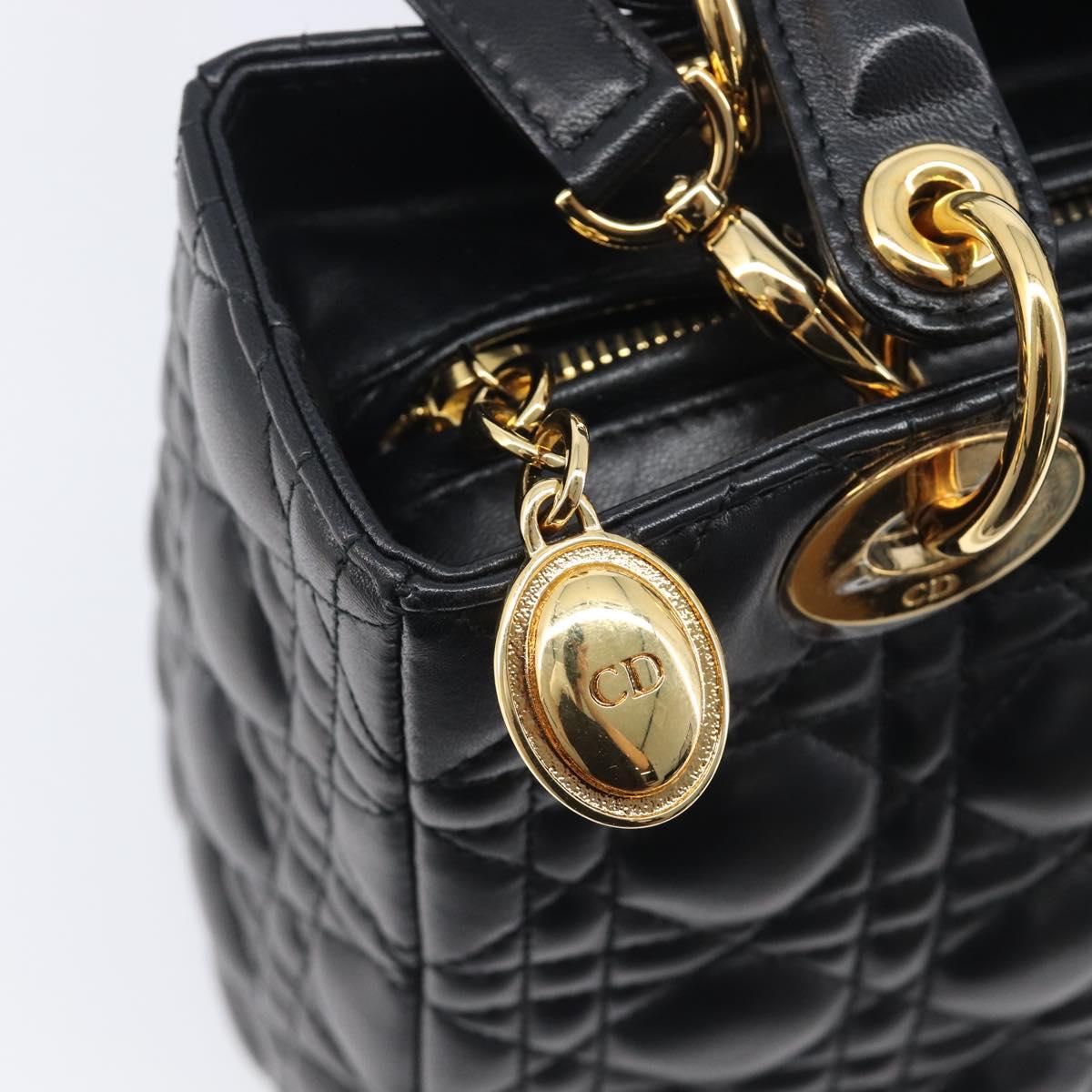 Christian Dior Canage Hand Bag Lamb Skin 2way Black Gold Auth yk21048SAM