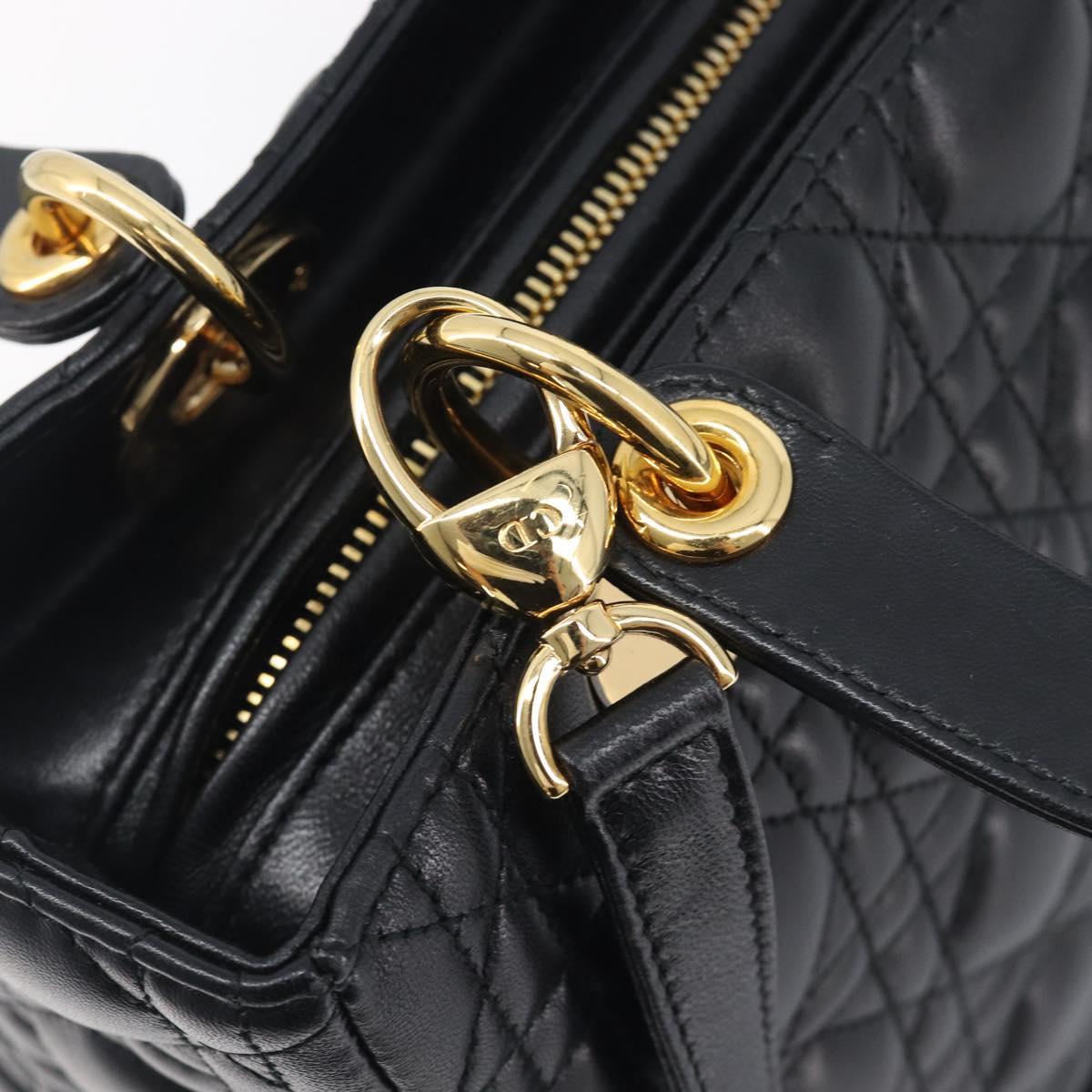 Christian Dior Canage Hand Bag Lamb Skin 2way Black Gold Auth yk21048SAM