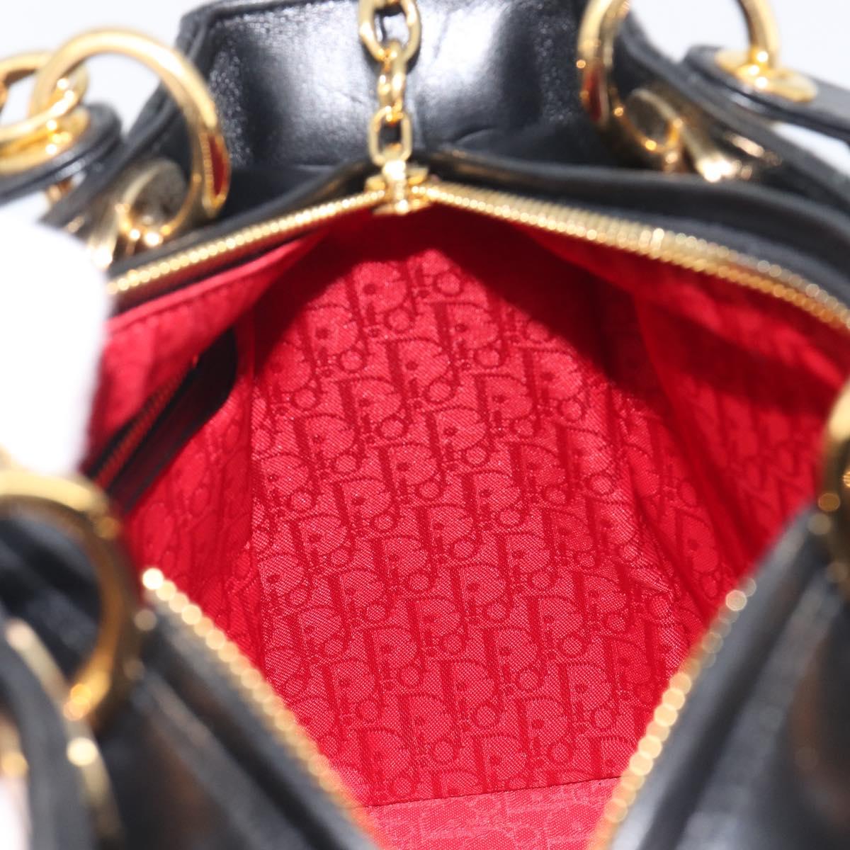 Christian Dior Canage Hand Bag Lamb Skin 2way Black Gold Auth yk21048SAM