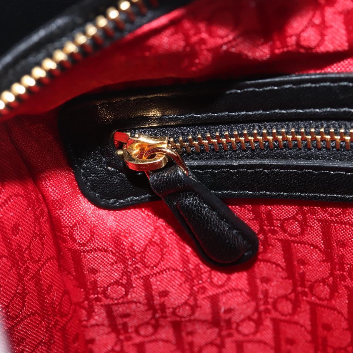 Christian Dior Canage Hand Bag Lamb Skin 2way Black Gold Auth yk21048SAM