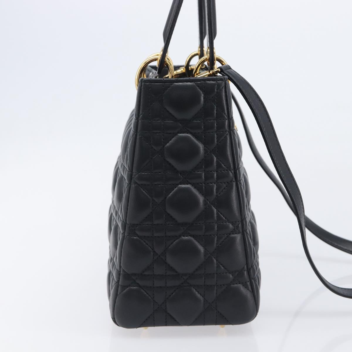 Christian Dior Canage Hand Bag Lamb Skin 2way Black Gold Auth yk21048SAM