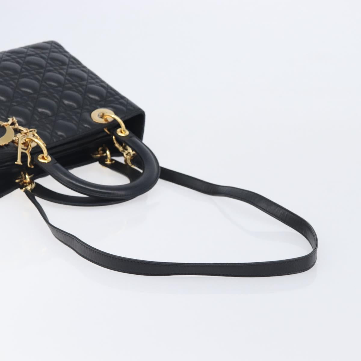 Christian Dior Canage Hand Bag Lamb Skin 2way Black Gold Auth yk21048SAM