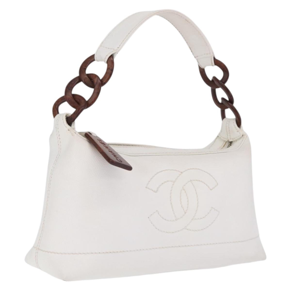 CHANEL COCO Mark Shoulder Bag Caviar Skin White Gold CC Auth yk21052V
