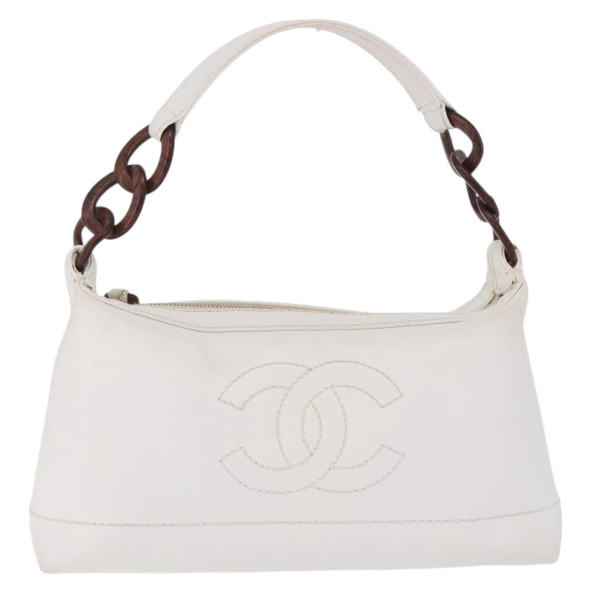 CHANEL COCO Mark Shoulder Bag Caviar Skin White Gold CC Auth yk21052V