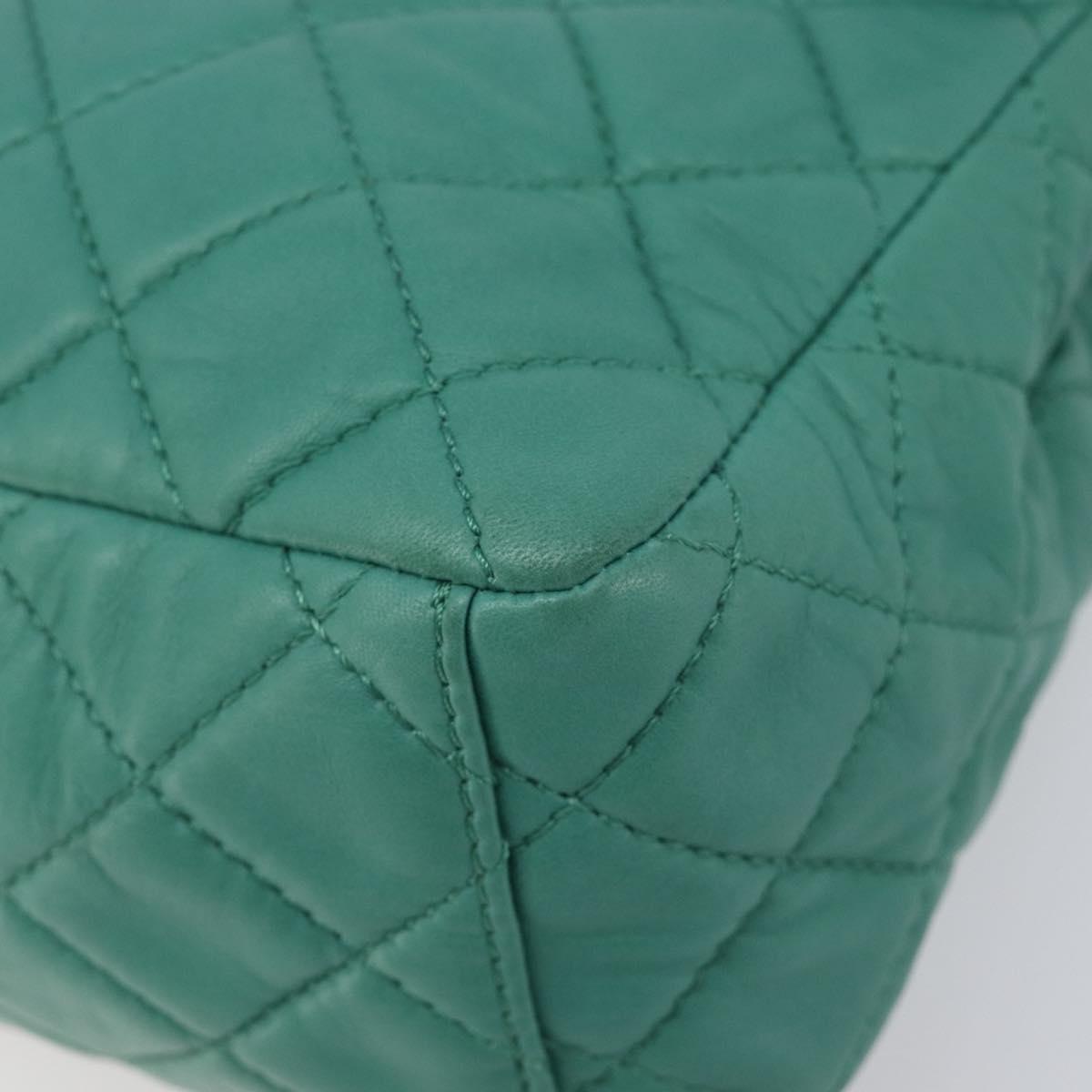 CHANEL Matelasse 34 Maxi Chain Bag Lamb Skin Green Silver CC Auth yk21053SAM