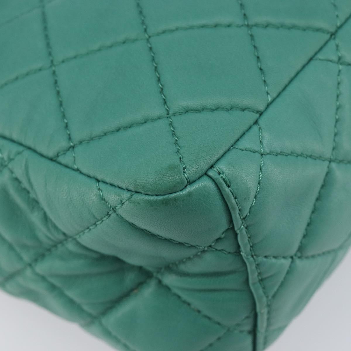CHANEL Matelasse 34 Maxi Chain Bag Lamb Skin Green Silver CC Auth yk21053SAM