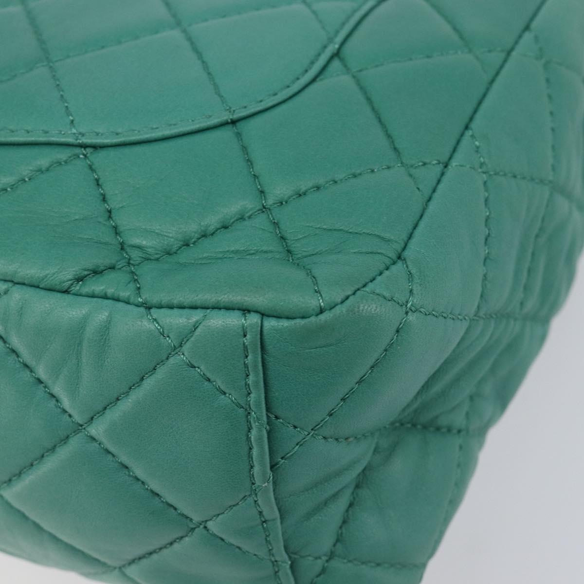 CHANEL Matelasse 34 Maxi Chain Bag Lamb Skin Green Silver CC Auth yk21053SAM