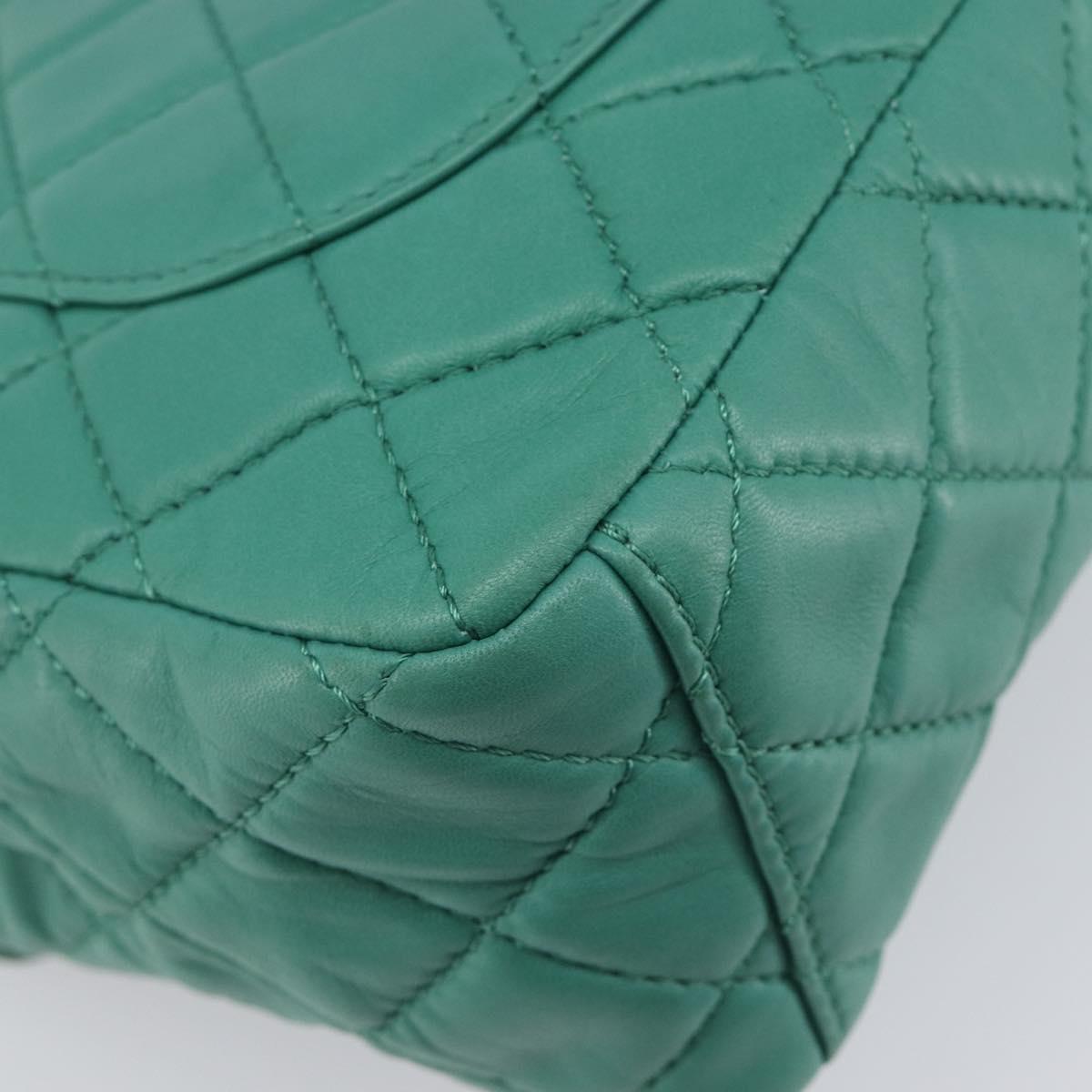 CHANEL Matelasse 34 Maxi Chain Bag Lamb Skin Green Silver CC Auth yk21053SAM