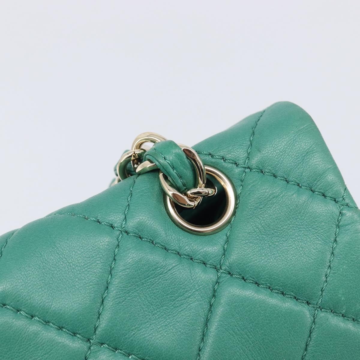 CHANEL Matelasse 34 Maxi Chain Bag Lamb Skin Green Silver CC Auth yk21053SAM