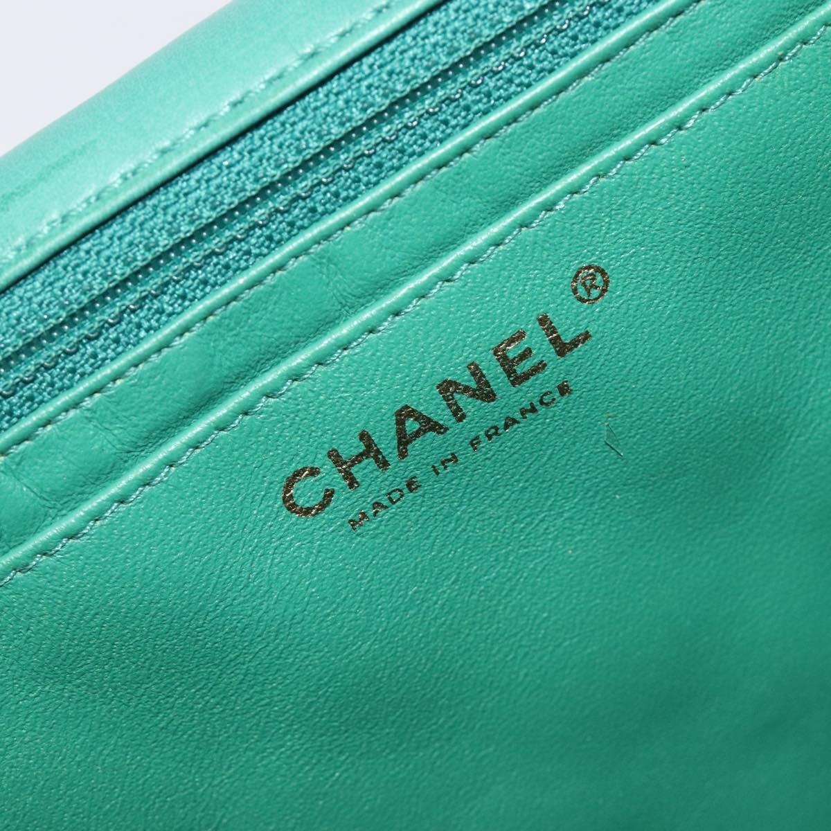 CHANEL Matelasse 34 Maxi Chain Bag Lamb Skin Green Silver CC Auth yk21053SAM