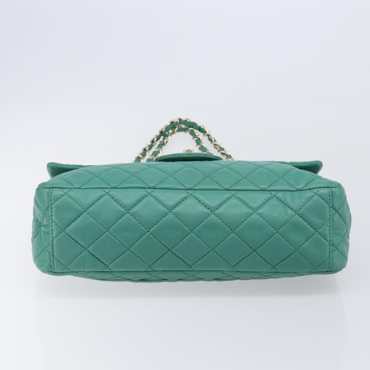 CHANEL Matelasse 34 Maxi Chain Bag Lamb Skin Green Silver CC Auth yk21053SAM