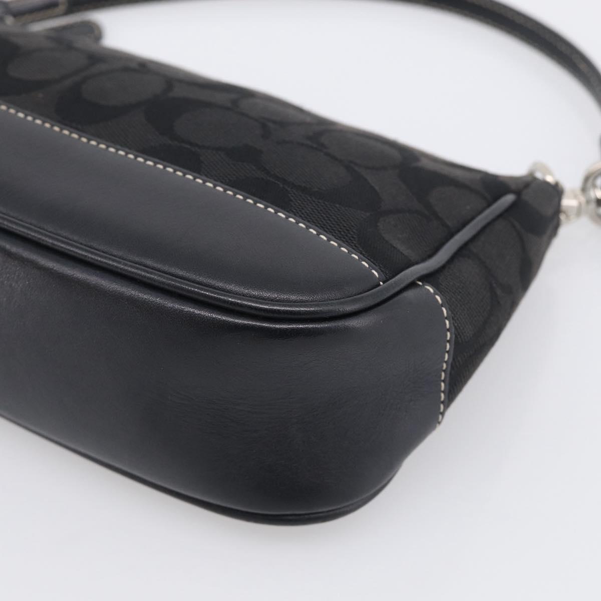 Coach Signature Accessory Pouch Canvas Black Silver Auth yk21082A