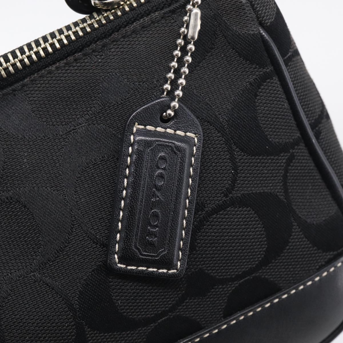 Coach Signature Accessory Pouch Canvas Black Silver Auth yk21082A