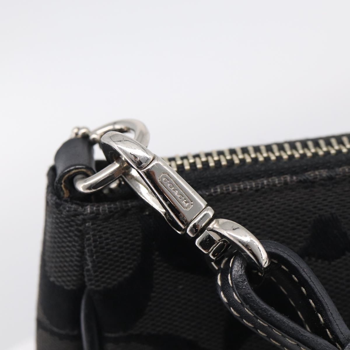 Coach Signature Accessory Pouch Canvas Black Silver Auth yk21082A