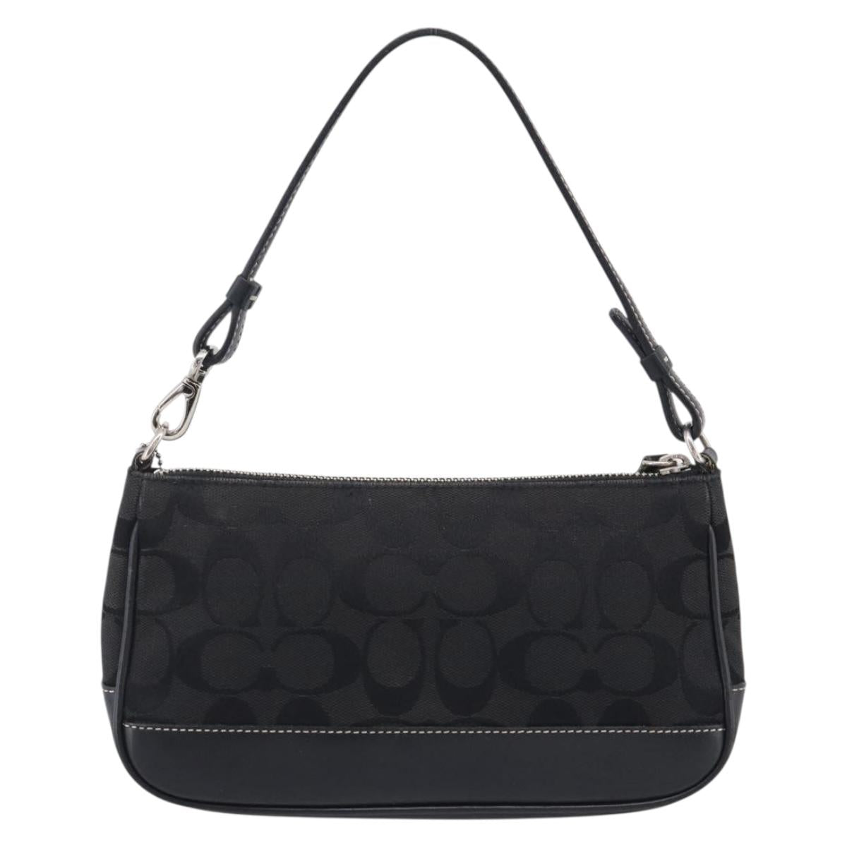 Coach Signature Accessory Pouch Canvas Black Silver Auth yk21082A