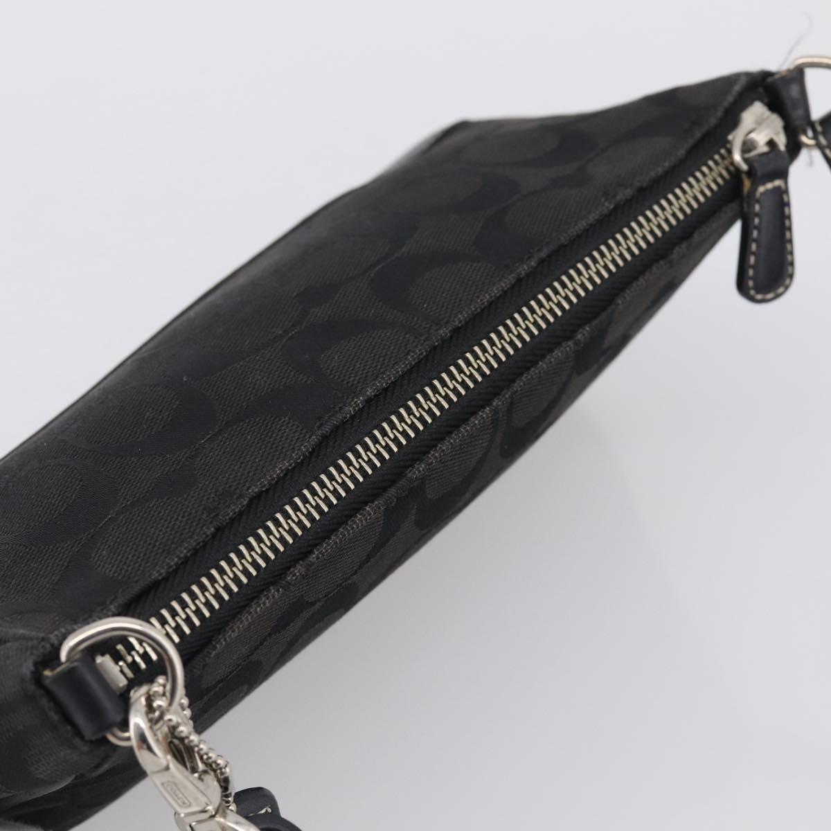 Coach Signature Accessory Pouch Canvas Black Silver Auth yk21082A
