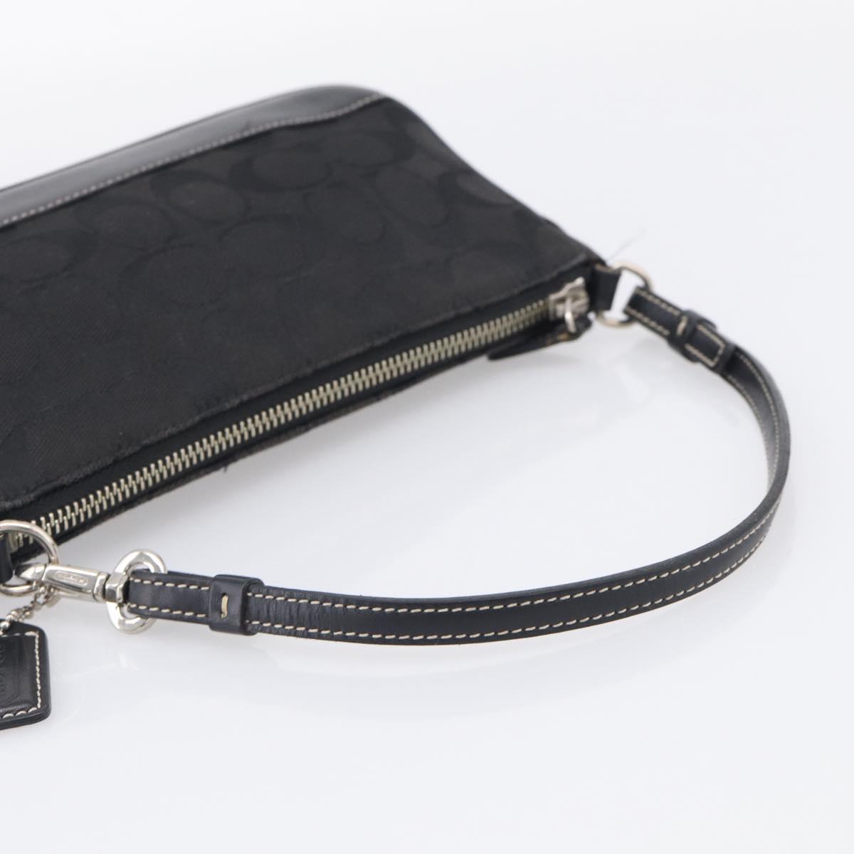 Coach Signature Accessory Pouch Canvas Black Silver Auth yk21082A