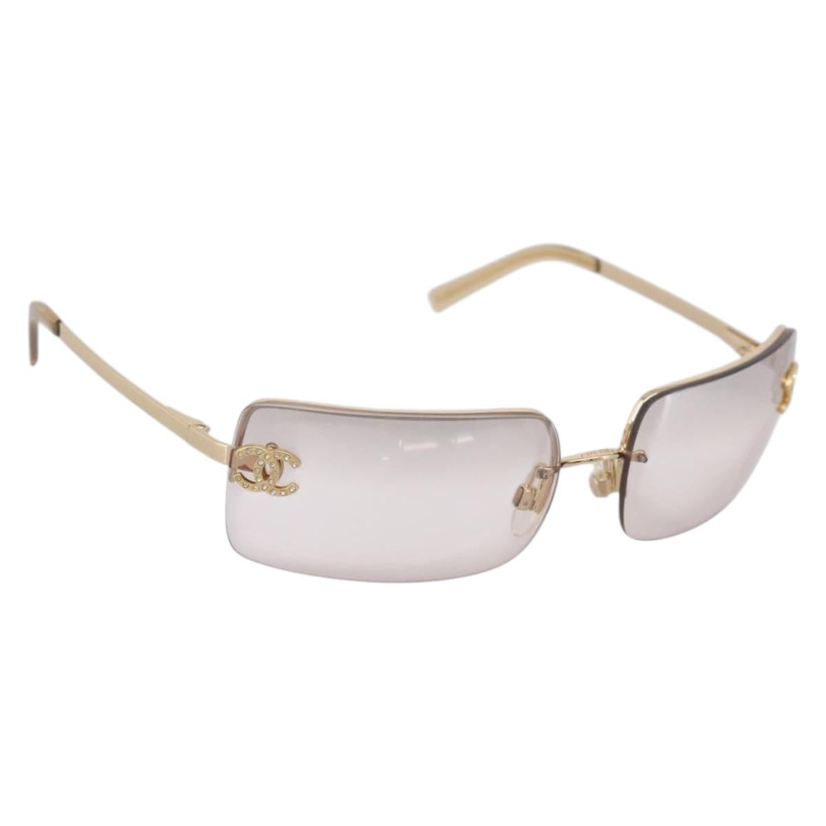 CHANEL Sunglasses Metal Gold Tone CC Auth yk21089M