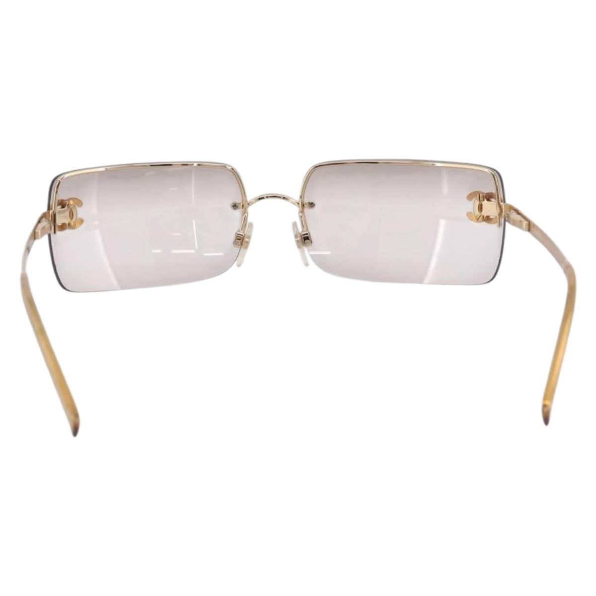 CHANEL Sunglasses Metal Gold Tone CC Auth yk21089M
