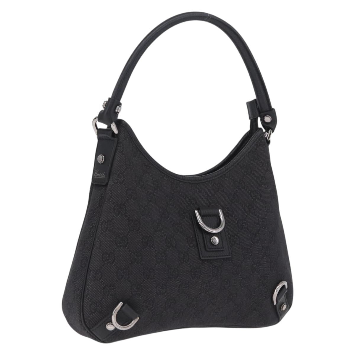 GUCCI GG Canvas Abbey Hand Bag Black Silver 268637 Auth yk21109V