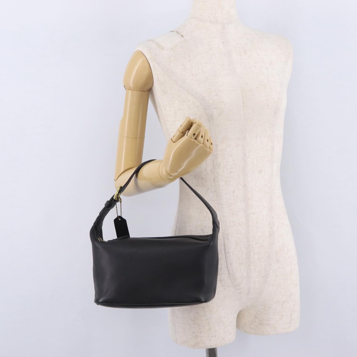 Coach Hand Bag Leather Black Gold Auth yk21124A