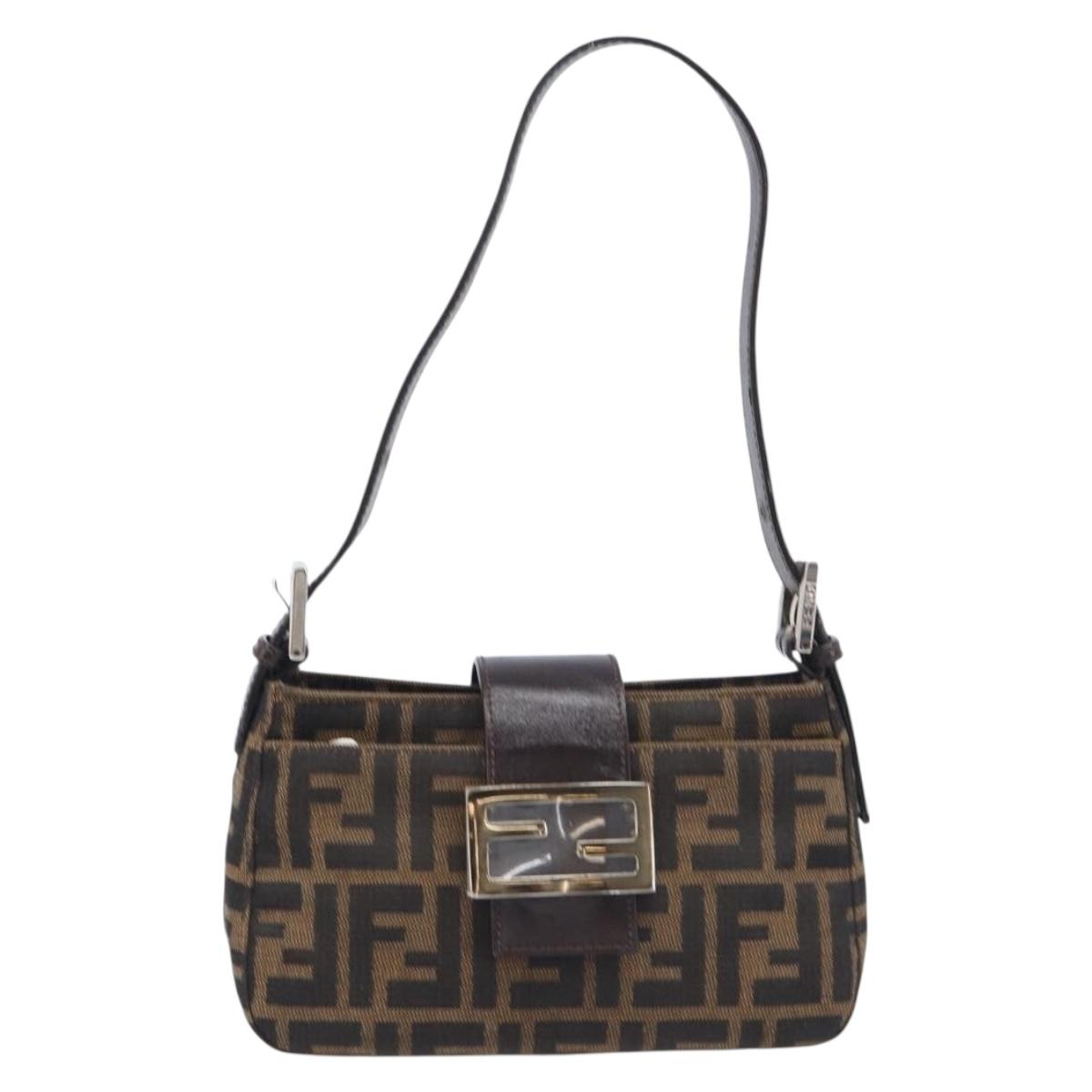 FENDI Zucca Canvas Mamma Baguette Shoulder Bag Brown Black Auth yk21141SAM