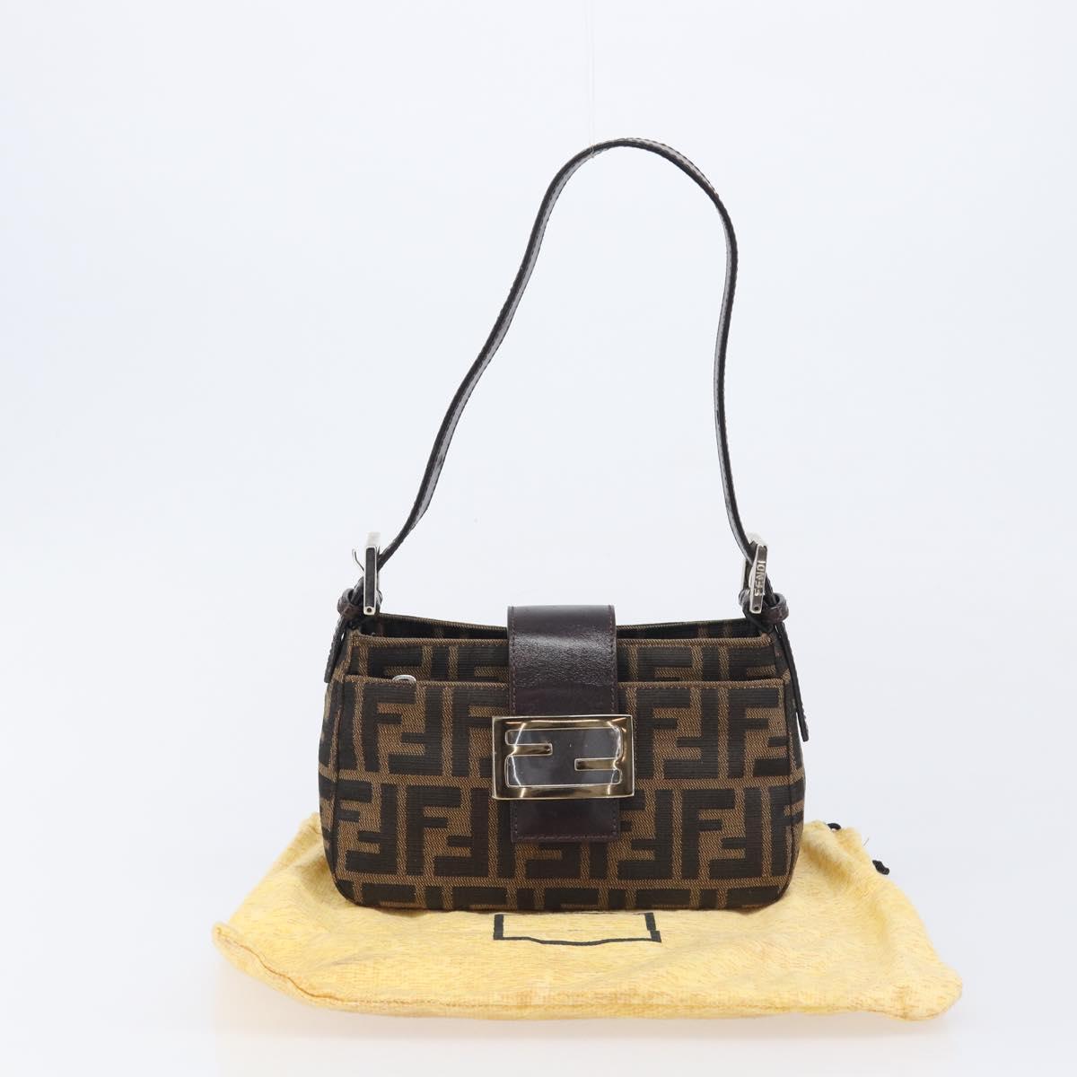 FENDI Zucca Canvas Mamma Baguette Shoulder Bag Brown Black Auth yk21141SAM