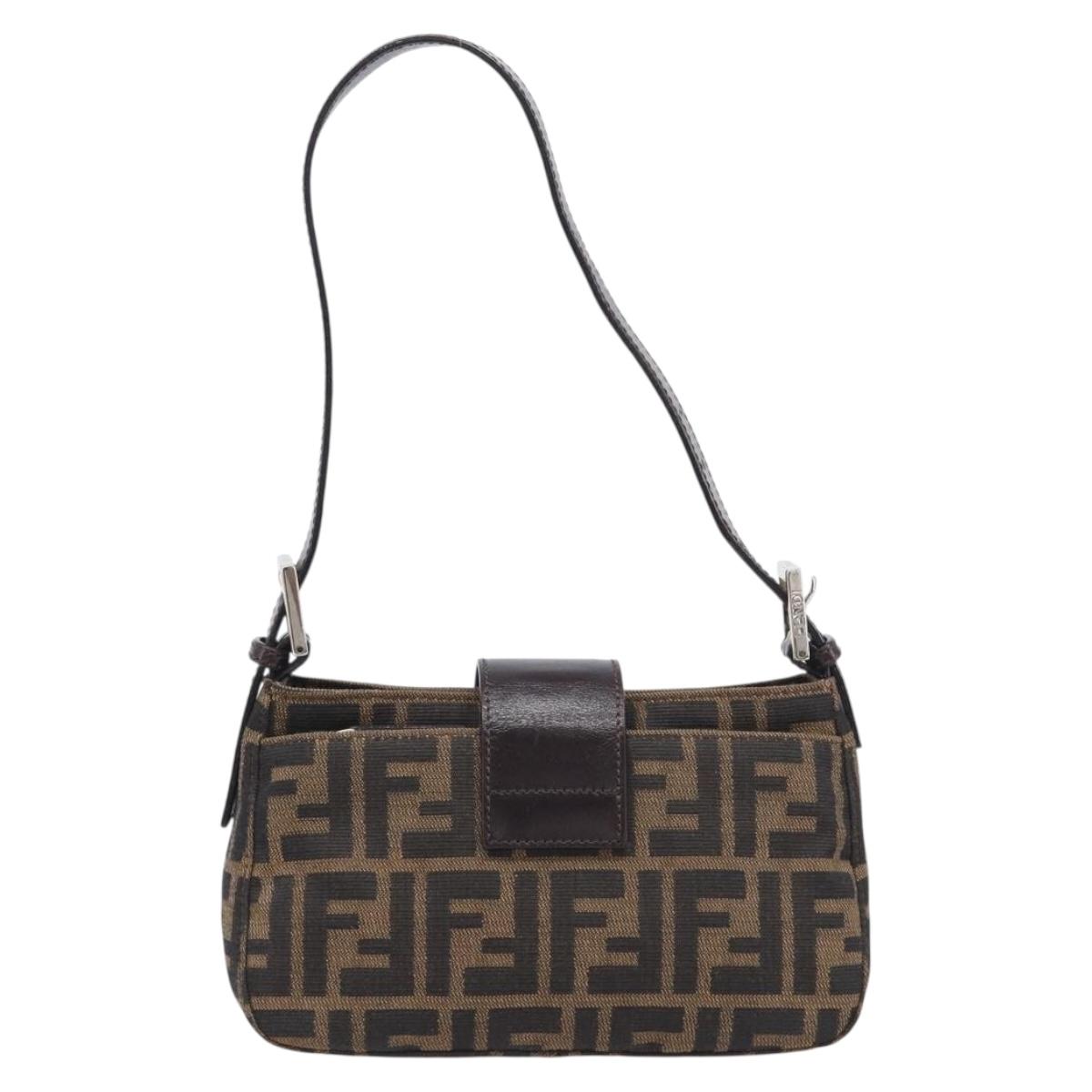 FENDI Zucca Canvas Mamma Baguette Shoulder Bag Brown Black Auth yk21141SAM